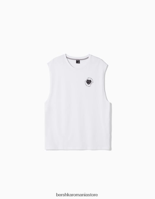Bershka bărbați tricou fără mâneci cu potrivire în stil constructor alb Z86D2779 îmbrăcăminte