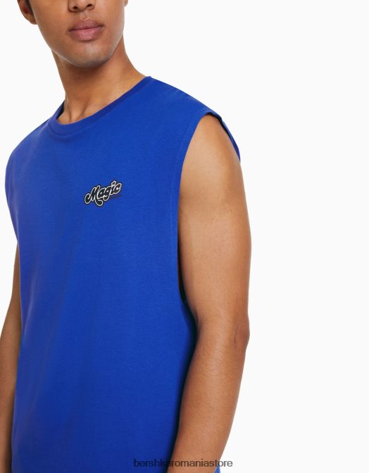 Bershka bărbați tricou fără mâneci cu potrivire în stil constructor albastru Z86D2782 îmbrăcăminte