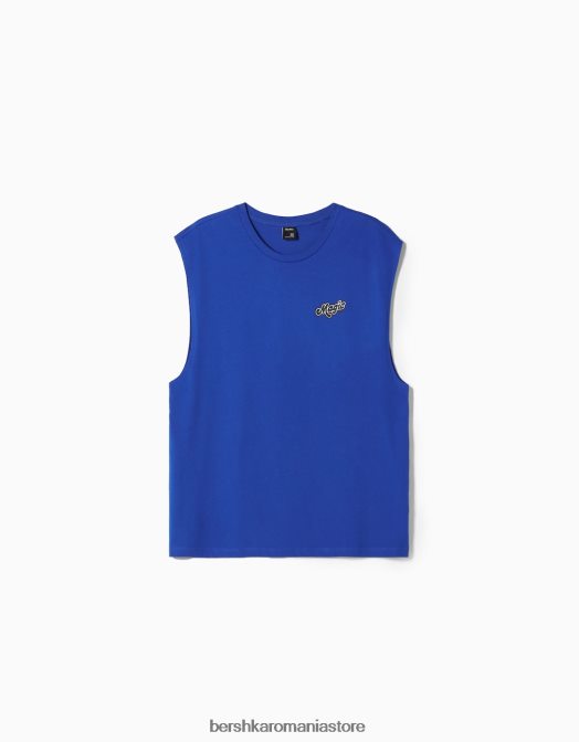 Bershka bărbați tricou fără mâneci cu potrivire în stil constructor albastru Z86D2782 îmbrăcăminte