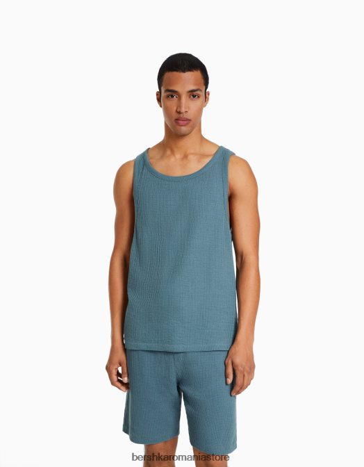 Bershka bărbați tricou fără mâneci cu potrivire în stil constructor albastru Z86D2837 îmbrăcăminte