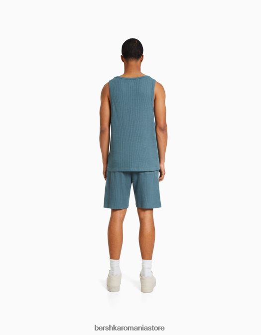 Bershka bărbați tricou fără mâneci cu potrivire în stil constructor albastru Z86D2837 îmbrăcăminte