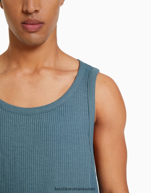 Bershka bărbați tricou fără mâneci cu potrivire în stil constructor albastru Z86D2837 îmbrăcăminte