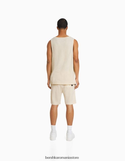 Bershka bărbați tricou fără mâneci cu potrivire în stil constructor aproape alb Z86D2838 îmbrăcăminte