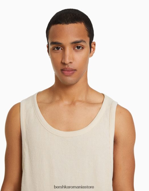 Bershka bărbați tricou fără mâneci cu potrivire în stil constructor aproape alb Z86D2838 îmbrăcăminte