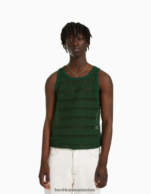 Bershka bărbați tricou fără mâneci din plasă jacquard verde Z86D2625 îmbrăcăminte