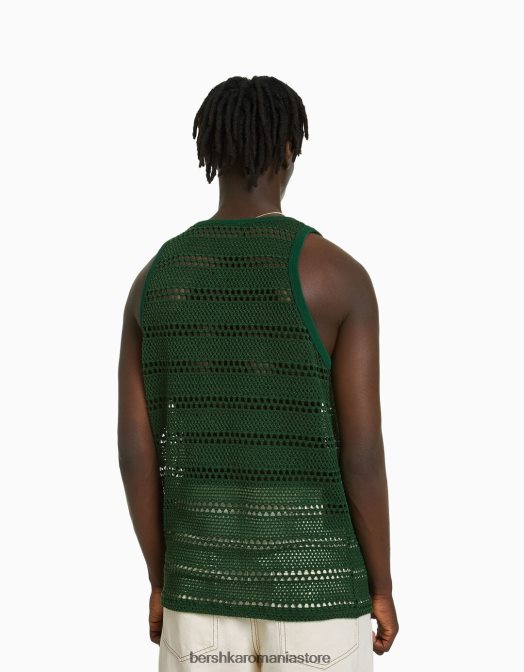 Bershka bărbați tricou fără mâneci din plasă jacquard verde Z86D2625 îmbrăcăminte