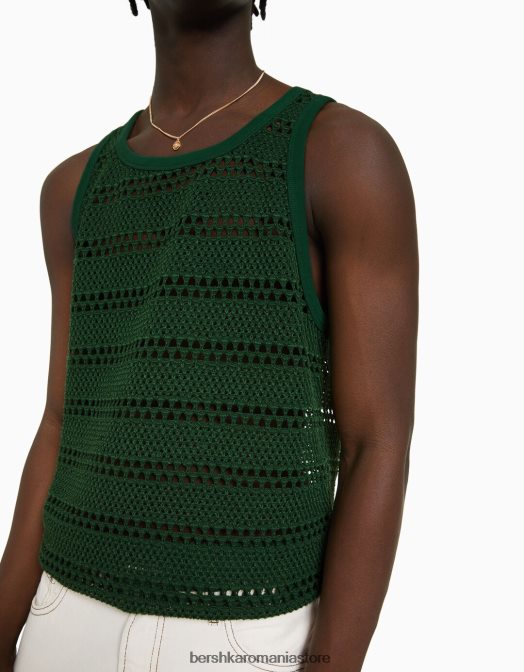 Bershka bărbați tricou fără mâneci din plasă jacquard verde Z86D2625 îmbrăcăminte