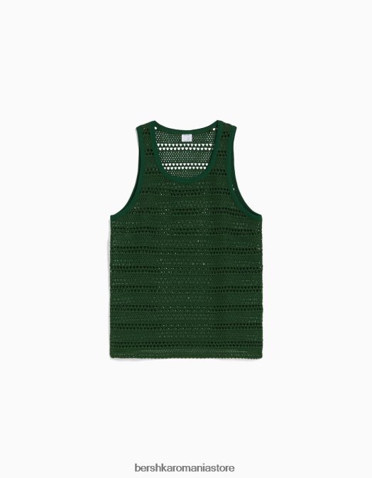 Bershka bărbați tricou fără mâneci din plasă jacquard verde Z86D2625 îmbrăcăminte