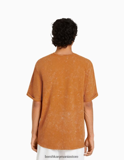 Bershka bărbați tricou imprimat boxy cu mâneci scurte suflate portocaliu închis Z86D2712 îmbrăcăminte