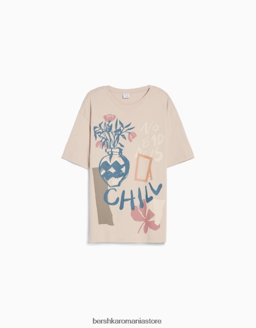 Bershka bărbați tricou imprimat cu mânecă scurtă, ușor de fixat cămilă Z86D2836 îmbrăcăminte