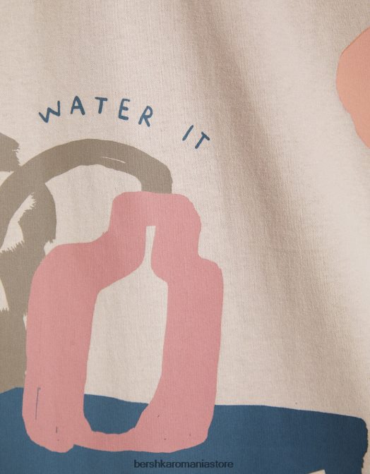 Bershka bărbați tricou imprimat cu mânecă scurtă, ușor de fixat cămilă Z86D2836 îmbrăcăminte