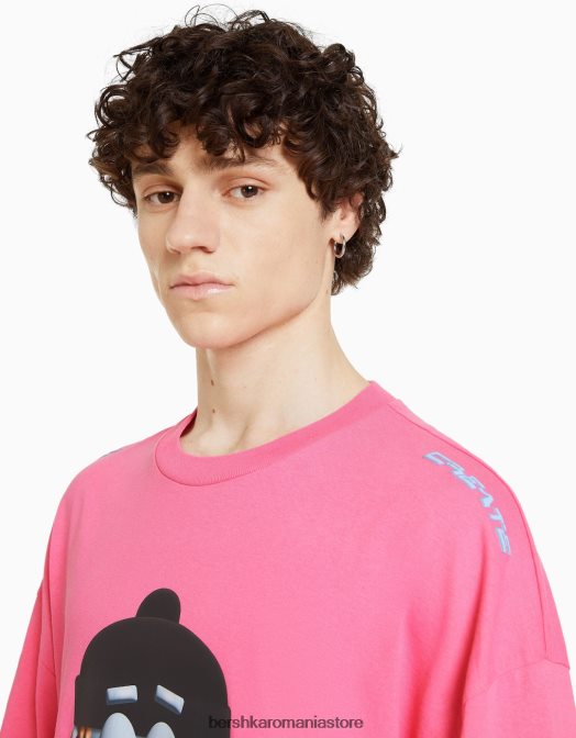 Bershka bărbați tricou imprimat cu maneci 3/4 lungime fucsie Z86D2752 îmbrăcăminte