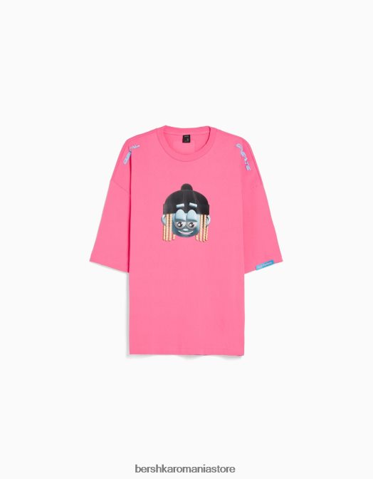 Bershka bărbați tricou imprimat cu maneci 3/4 lungime fucsie Z86D2752 îmbrăcăminte