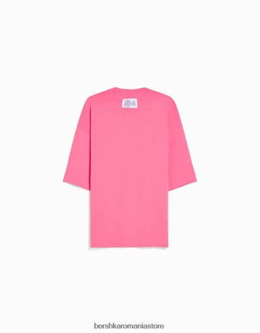 Bershka bărbați tricou imprimat cu maneci 3/4 lungime fucsie Z86D2752 îmbrăcăminte