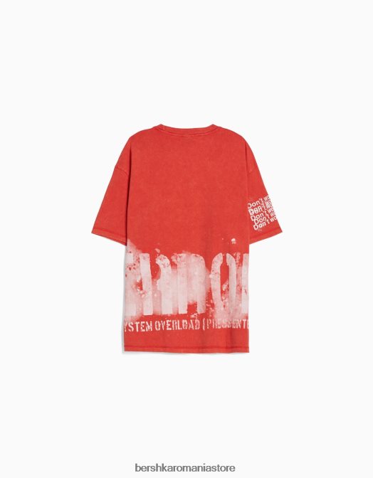 Bershka bărbați tricou imprimat decolorat cu maneca scurta roșu Z86D2840 îmbrăcăminte