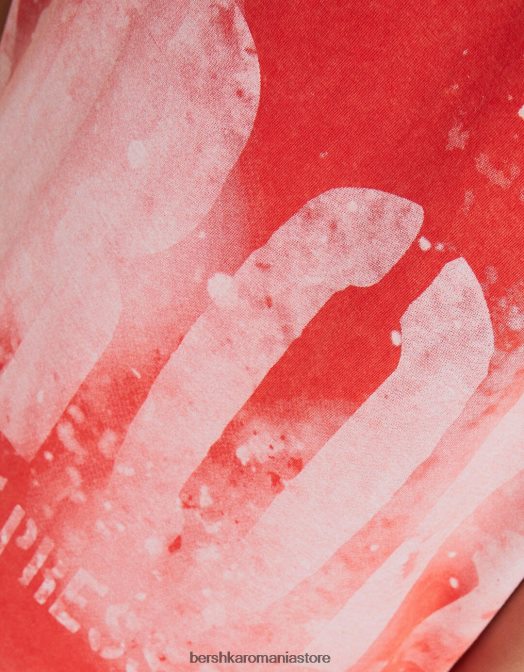 Bershka bărbați tricou imprimat decolorat cu maneca scurta roșu Z86D2840 îmbrăcăminte