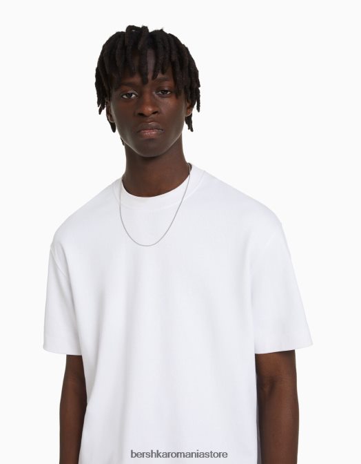 Bershka bărbați tricou interlock cu maneca scurta alb Z86D2746 îmbrăcăminte