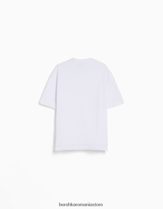 Bershka bărbați tricou interlock cu maneca scurta alb Z86D2746 îmbrăcăminte