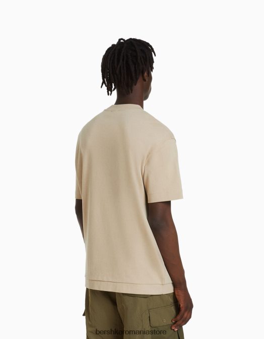 Bershka bărbați tricou interlock cu maneca scurta cămilă Z86D2747 îmbrăcăminte