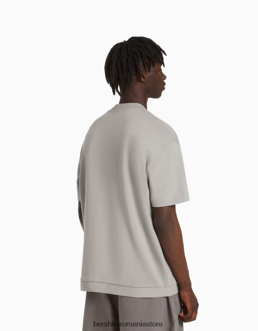 Bershka bărbați tricou interlock cu maneca scurta gri Z86D2748 îmbrăcăminte