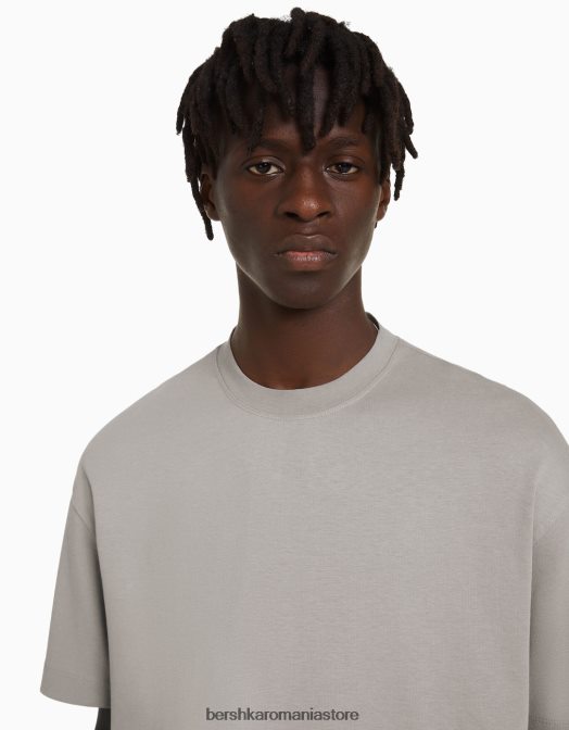 Bershka bărbați tricou interlock cu maneca scurta gri Z86D2748 îmbrăcăminte