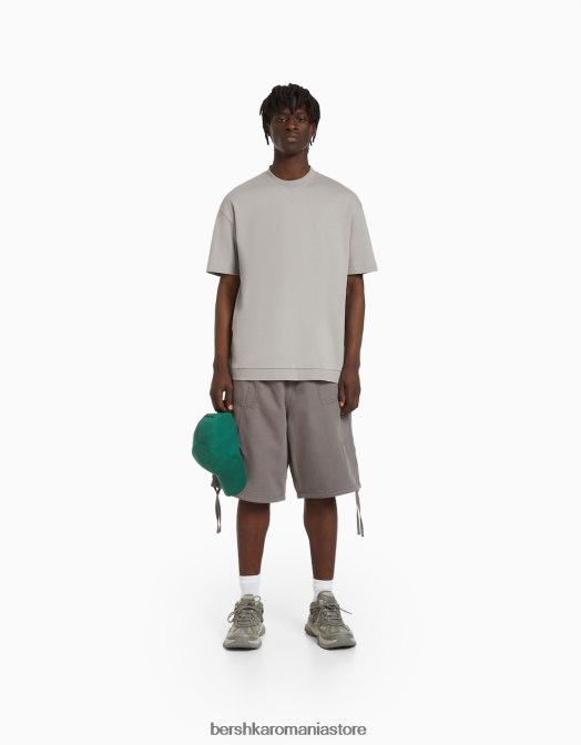 Bershka bărbați tricou interlock cu maneca scurta gri Z86D2748 îmbrăcăminte