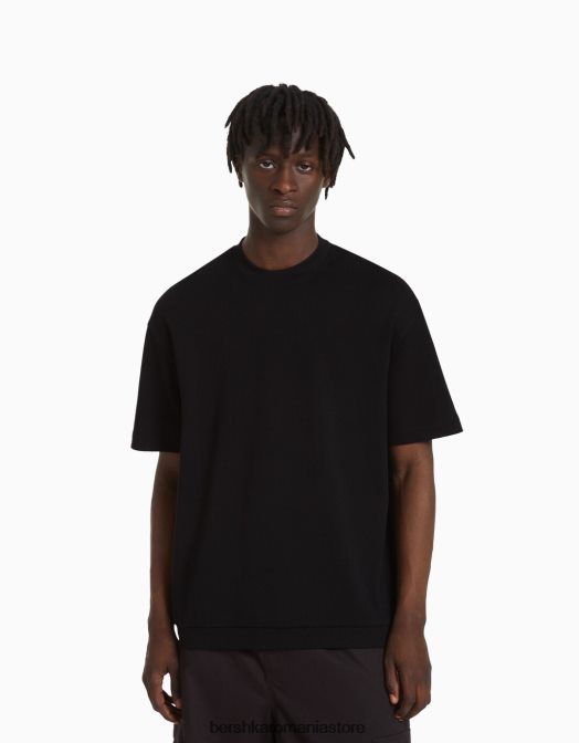 Bershka bărbați tricou interlock cu maneca scurta negru Z86D2751 îmbrăcăminte