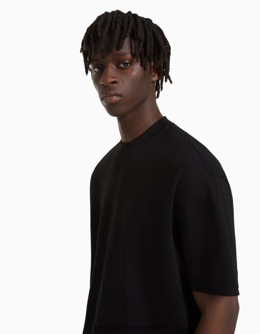 Bershka bărbați tricou interlock cu maneca scurta negru Z86D2751 îmbrăcăminte