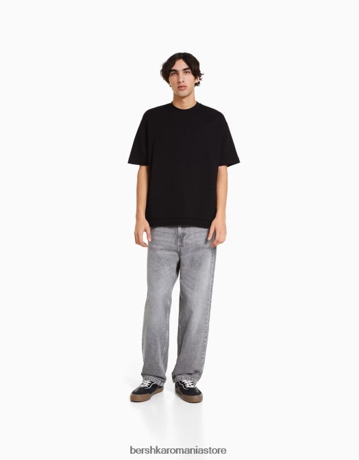 Bershka bărbați tricou interlock cu maneca scurta negru Z86D2751 îmbrăcăminte