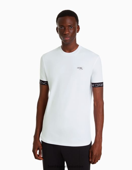 Bershka bărbați tricou musculos cu maneca scurta cu detaliu dungi alb Z86D2688 îmbrăcăminte