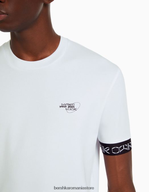 Bershka bărbați tricou musculos cu maneca scurta cu detaliu dungi alb Z86D2688 îmbrăcăminte