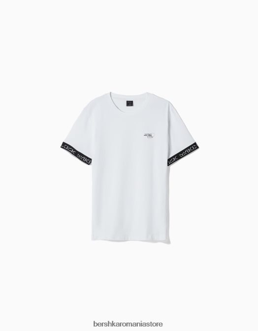 Bershka bărbați tricou musculos cu maneca scurta cu detaliu dungi alb Z86D2688 îmbrăcăminte