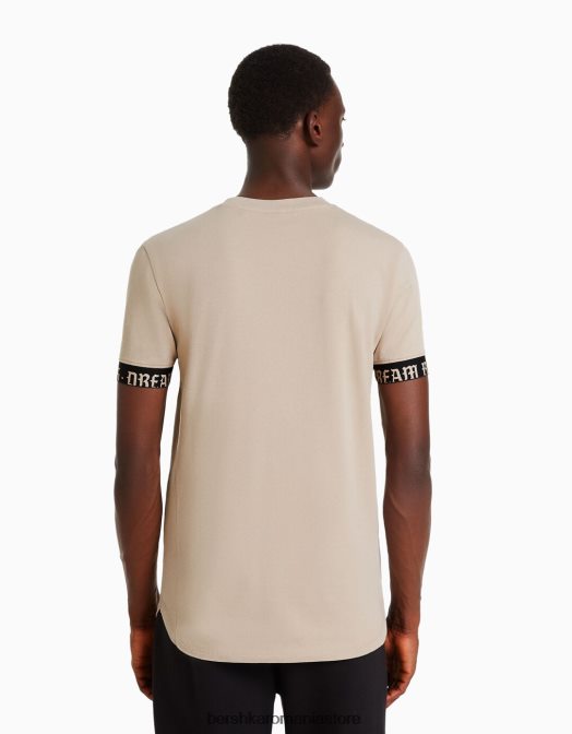 Bershka bărbați tricou musculos cu maneca scurta cu detaliu dungi bej Z86D2690 îmbrăcăminte