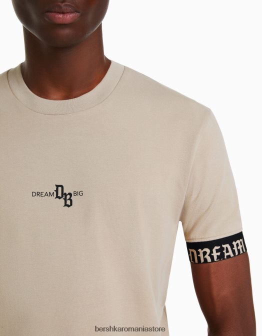 Bershka bărbați tricou musculos cu maneca scurta cu detaliu dungi bej Z86D2690 îmbrăcăminte