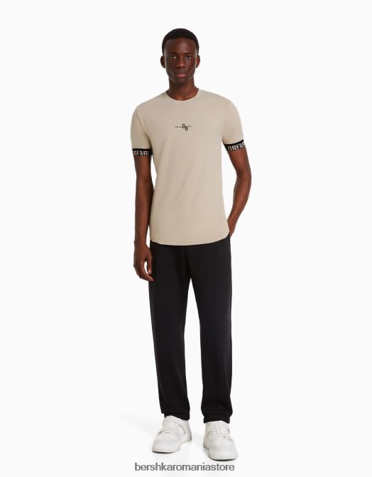 Bershka bărbați tricou musculos cu maneca scurta cu detaliu dungi bej Z86D2690 îmbrăcăminte