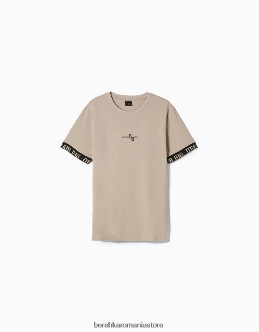 Bershka bărbați tricou musculos cu maneca scurta cu detaliu dungi bej Z86D2690 îmbrăcăminte