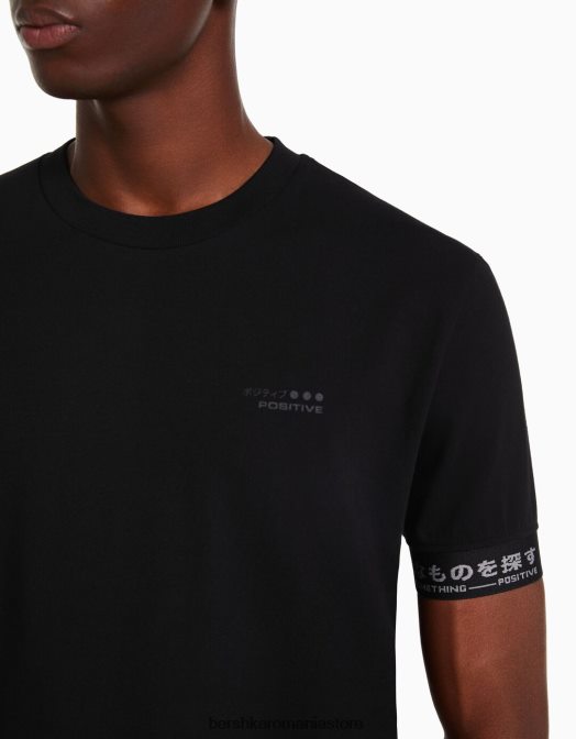 Bershka bărbați tricou musculos cu maneca scurta cu detaliu dungi negru Z86D2689 îmbrăcăminte