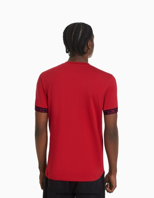 Bershka bărbați tricou musculos cu maneca scurta cu detaliu dungi roșu Z86D2692 îmbrăcăminte