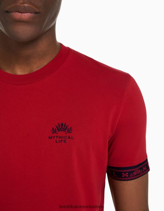 Bershka bărbați tricou musculos cu maneca scurta cu detaliu dungi roșu Z86D2692 îmbrăcăminte