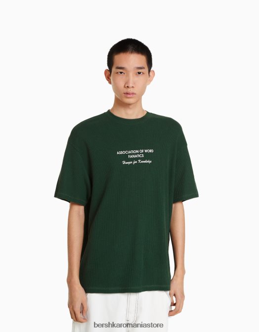 Bershka bărbați tricou oversize cu mânecă scurtă cu imprimeu vafe verde Z86D2758 îmbrăcăminte