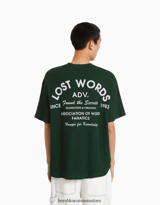 Bershka bărbați tricou oversize cu mânecă scurtă cu imprimeu vafe verde Z86D2758 îmbrăcăminte