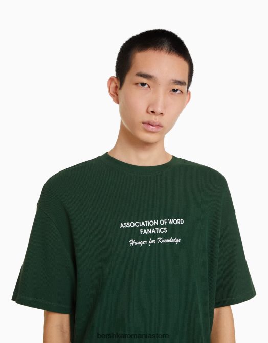 Bershka bărbați tricou oversize cu mânecă scurtă cu imprimeu vafe verde Z86D2758 îmbrăcăminte