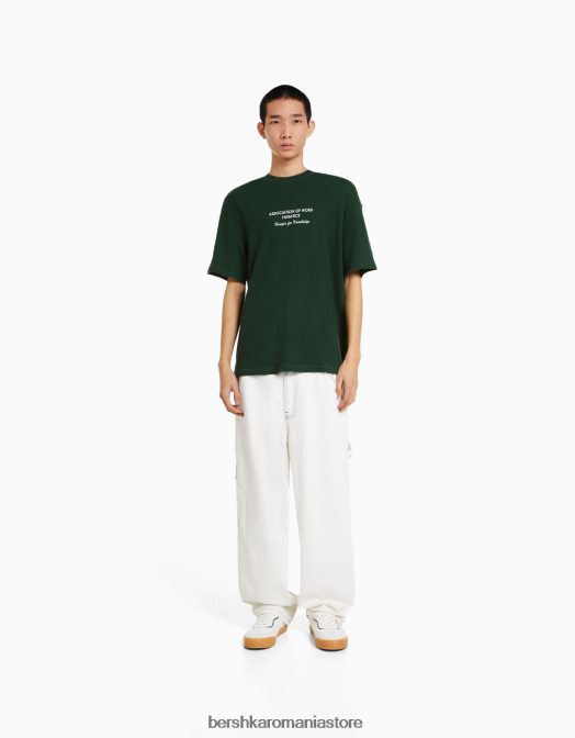 Bershka bărbați tricou oversize cu mânecă scurtă cu imprimeu vafe verde Z86D2758 îmbrăcăminte