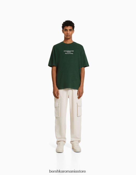 Bershka bărbați tricou oversize cu mânecă scurtă cu imprimeu vafe verde Z86D2758 îmbrăcăminte