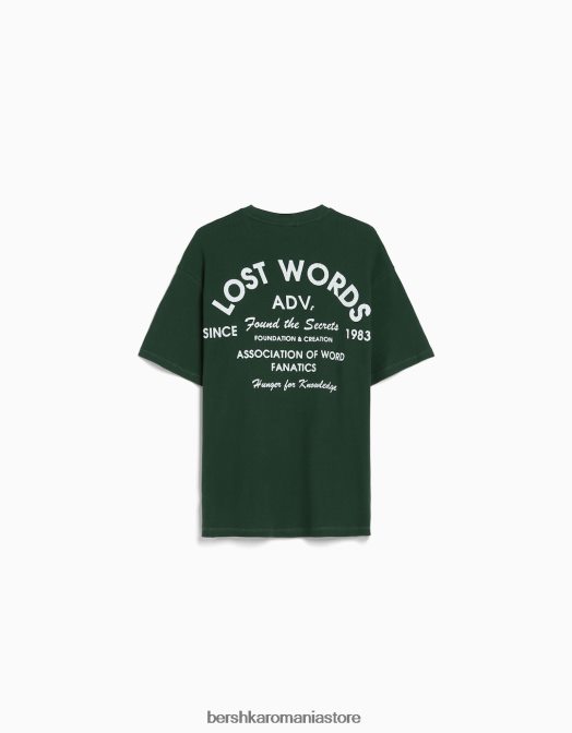 Bershka bărbați tricou oversize cu mânecă scurtă cu imprimeu vafe verde Z86D2758 îmbrăcăminte