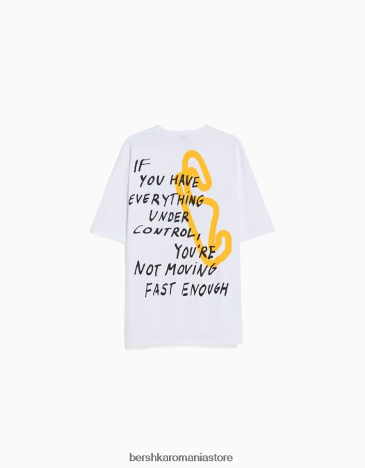 Bershka bărbați tricou oversize cu maneca scurta cu imprimeu de curse alb Z86D2621 îmbrăcăminte