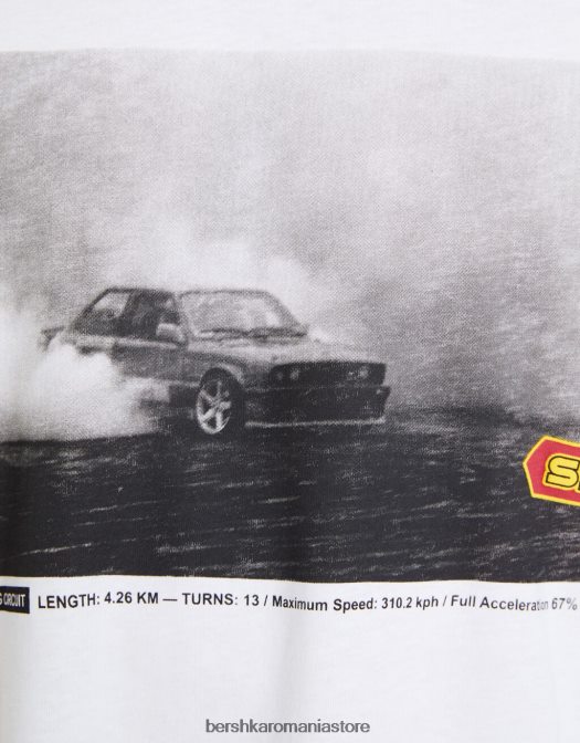 Bershka bărbați tricou oversize cu maneca scurta cu imprimeu de curse alb Z86D2621 îmbrăcăminte