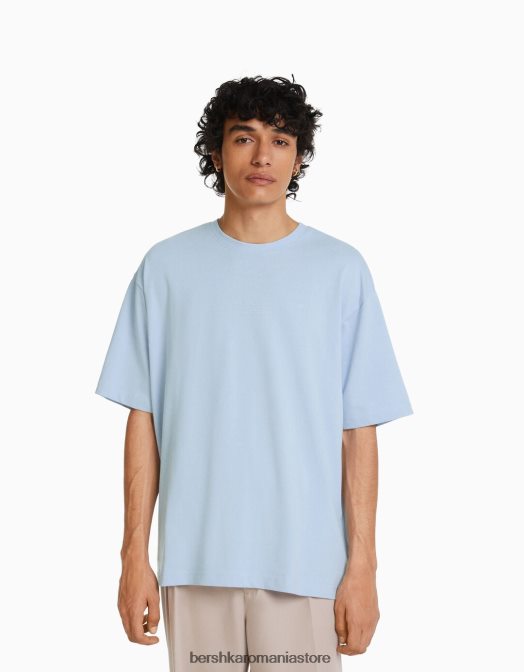 Bershka bărbați tricou oversize imprimat cu maneca scurta albastru deschis Z86D2686 îmbrăcăminte