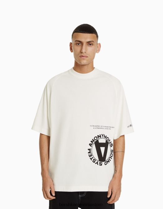 Bershka bărbați tricou oversize imprimat cu maneca scurta aproape alb Z86D2633 îmbrăcăminte