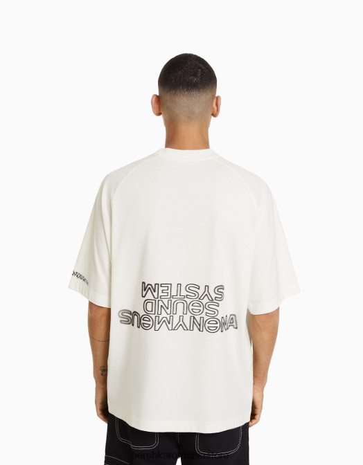 Bershka bărbați tricou oversize imprimat cu maneca scurta aproape alb Z86D2633 îmbrăcăminte